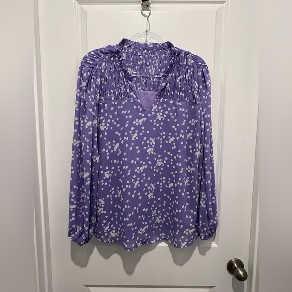 Like New Large Purple and White Print Sheer Top - Picture 1 of 13